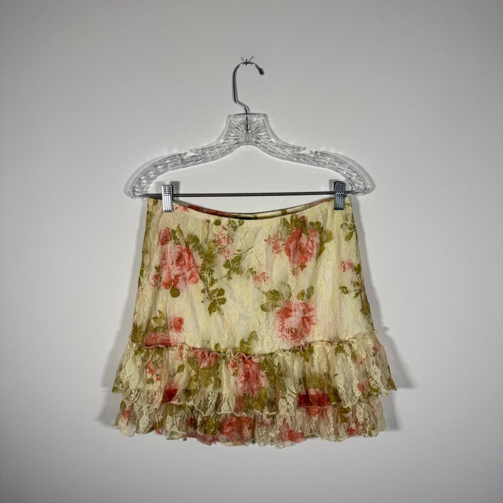 vintage y2k tiered ruffle lace floral Wrapper mini skirt